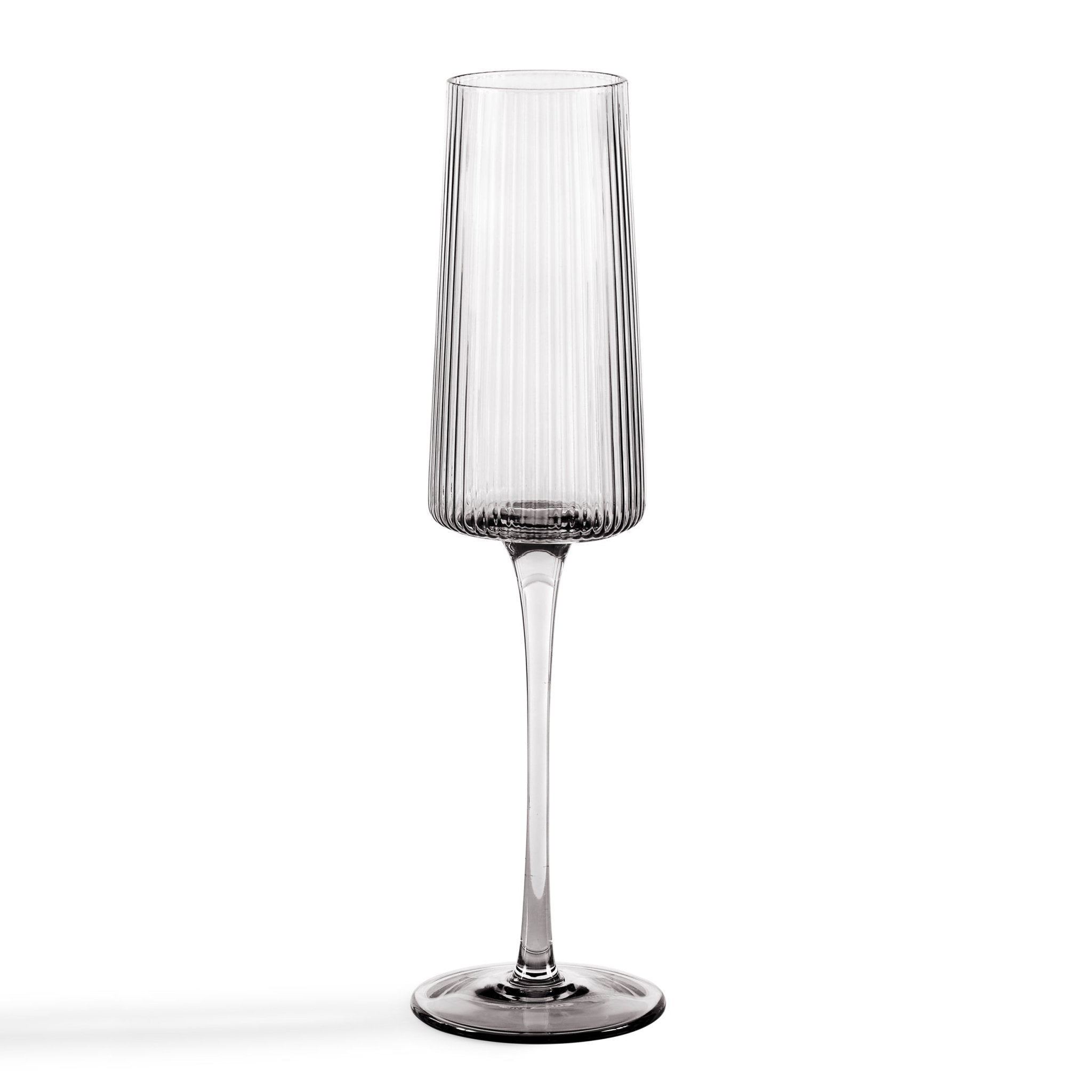 Gatsby Set of 4 Ripple Glass Champagne Flutes - Smoked