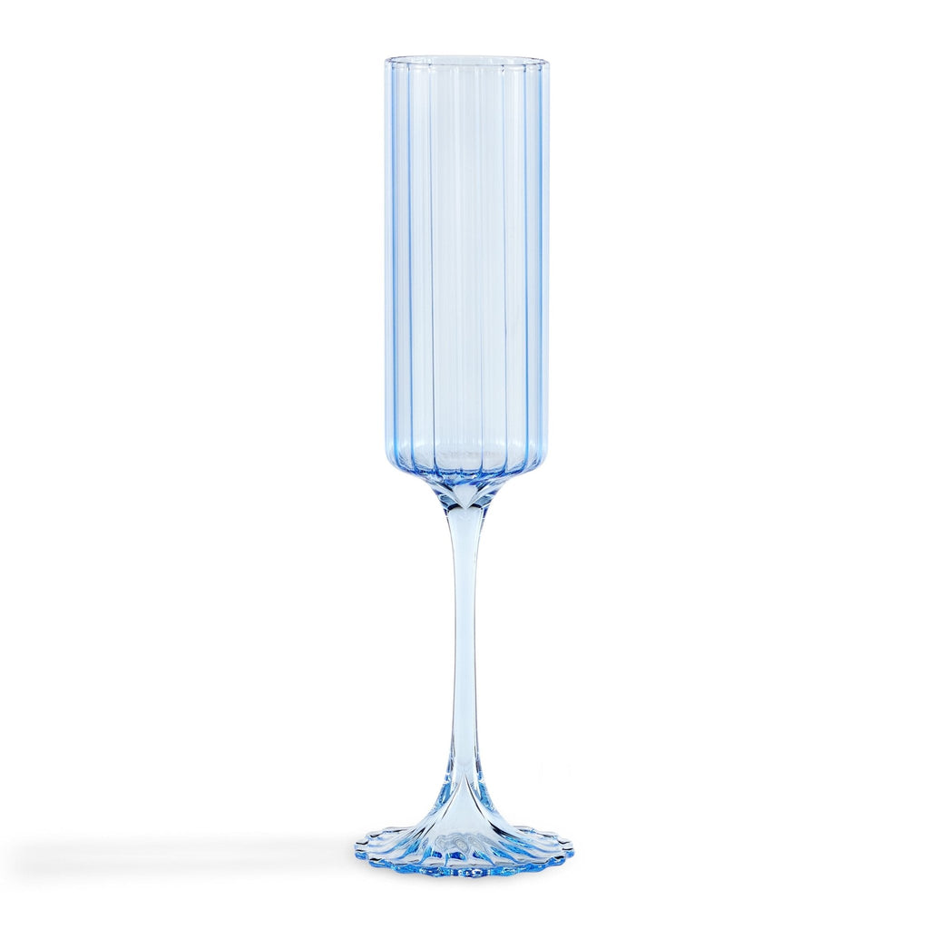 Lucinda Scalloped Edge Contrast Stem Glass Flutes - Set of 4 - Blue