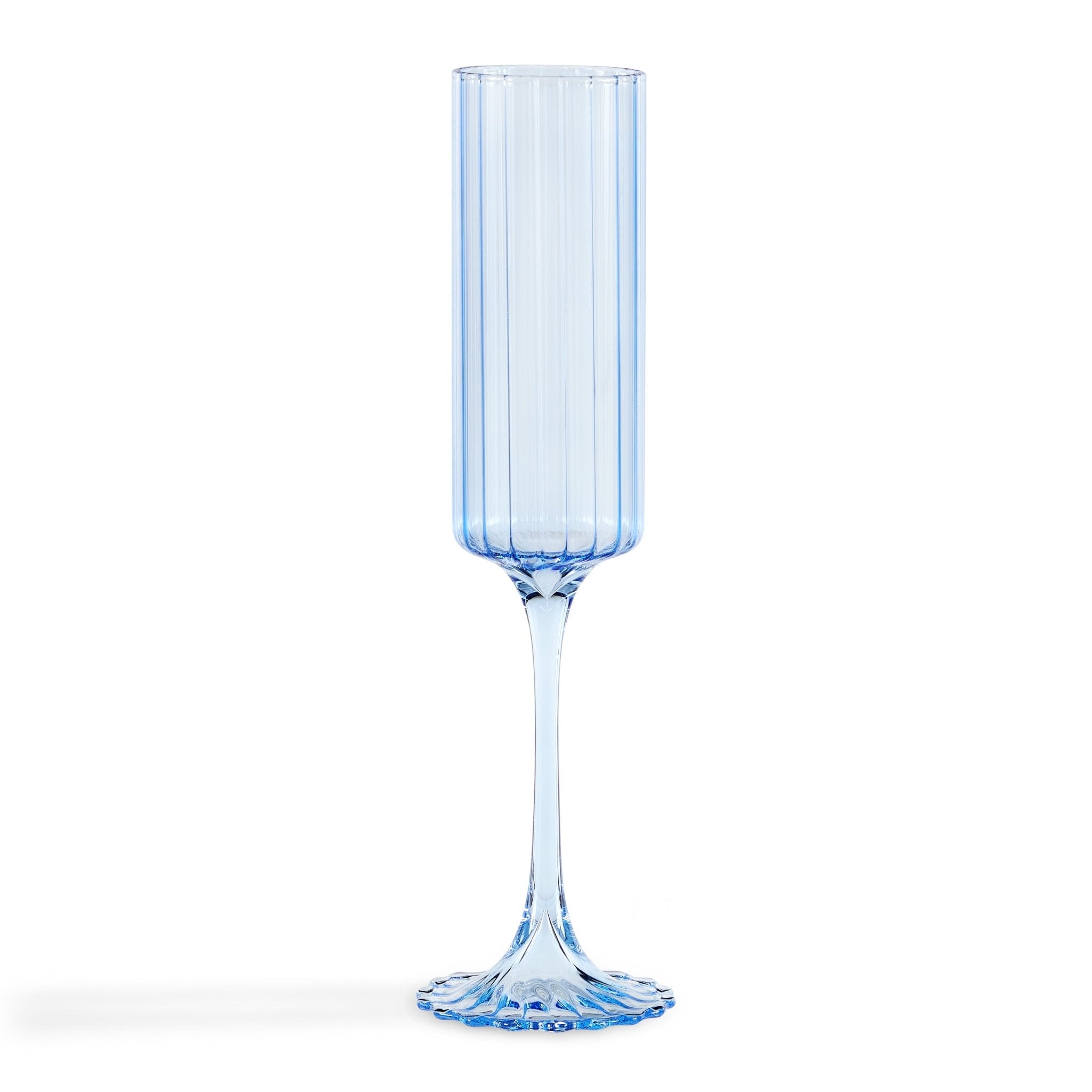 Lucinda Scalloped Edge Contrast Stem Glass Flutes - Set of 4 - Blue