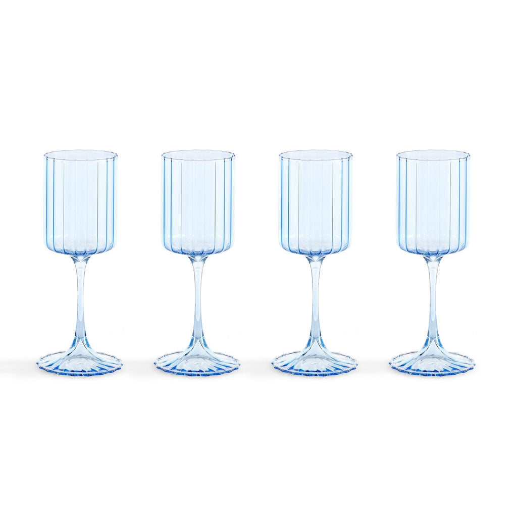 Lucinda Scalloped Edge Contrast Stem Wine Glasses - Set of 4 - Blue
