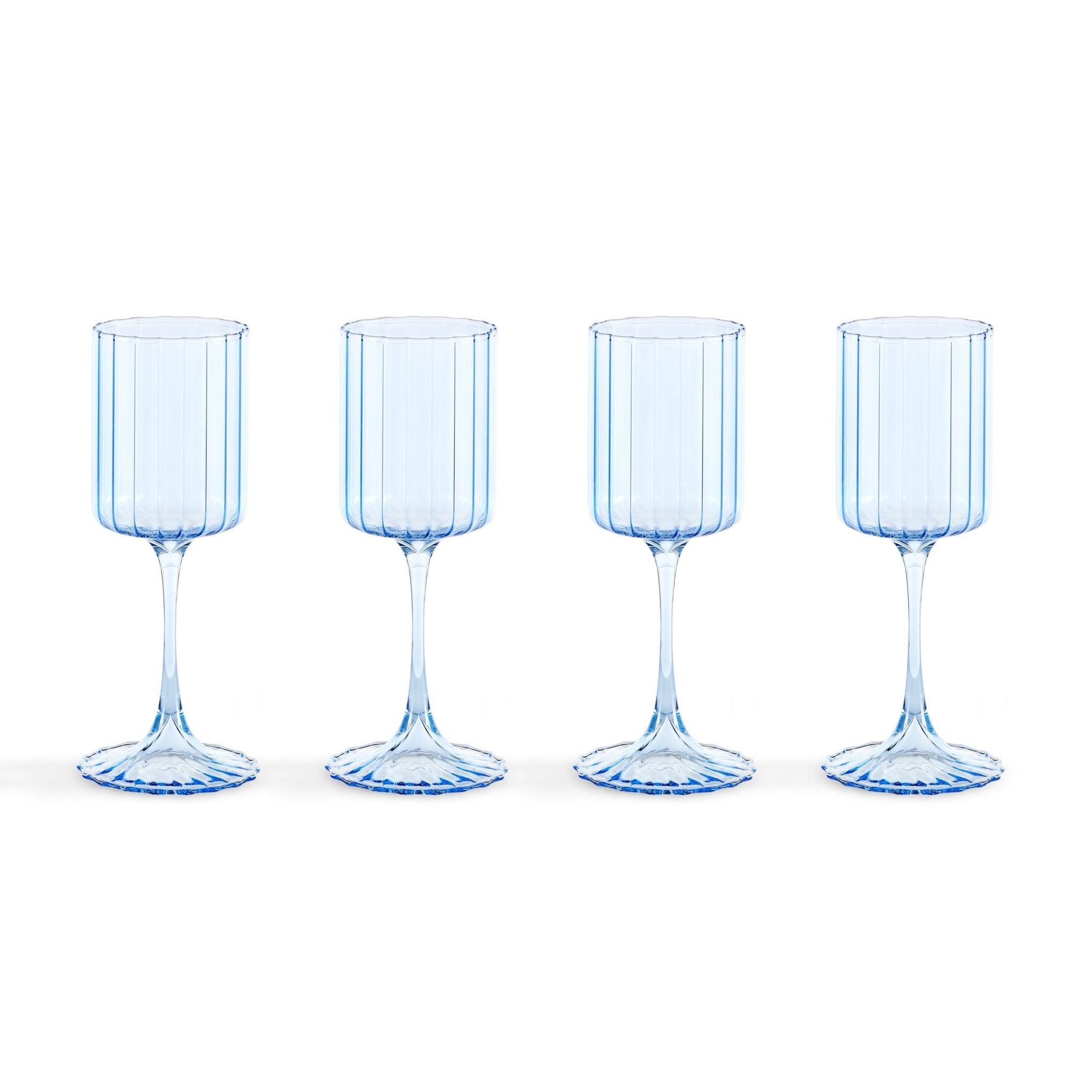 Lucinda Scalloped Edge Contrast Stem Wine Glasses - Set of 4 - Blue