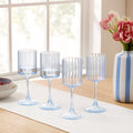Lucinda Scalloped Edge Contrast Stem Wine Glasses - Set of 4 - Blue