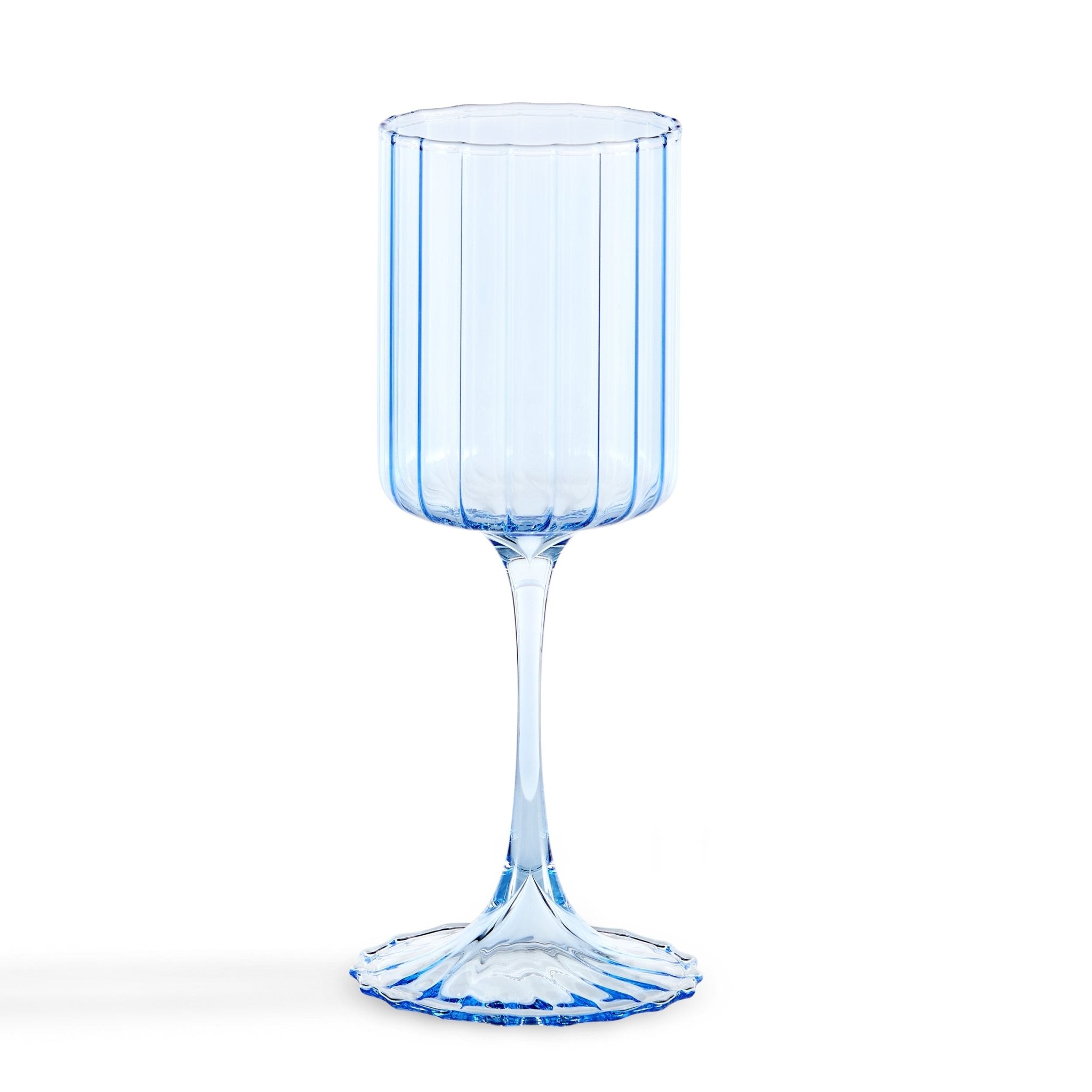 Lucinda Scalloped Edge Contrast Stem Wine Glasses - Set of 4 - Blue